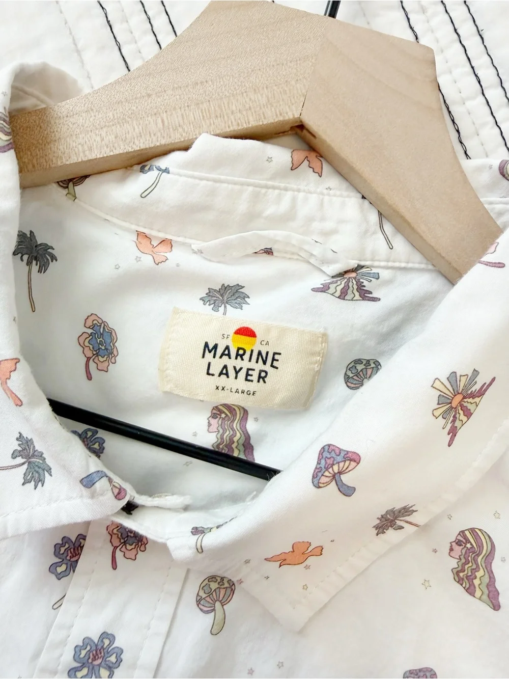 Marine Layer Trippy Icon Casual Button Down Shirt Soft White size XX Large